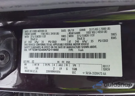 2019 Ford F-150 Xlt z USA, uszkodzony, nr VIN 1FTEW1E45KFD11980